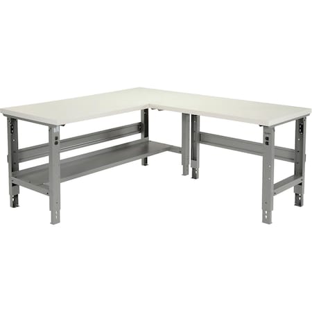 Global Industrial L-Shaped Workbench, 72 x 78in, Adjustable Height, Laminate Square Edge 493733GY